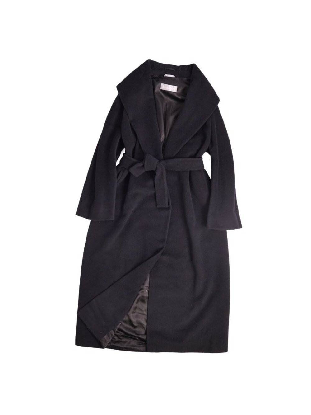 Max Mara Coat Long with Belt Buttonless Wool Black